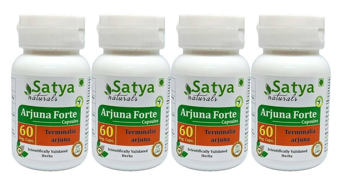 Satya Naturals Terminalia Arjuna Extract Capsules Highest Potency, 100% Herbal Product | 60 Veg Capsules 100gm 0.2lbs Each Pack Of 4