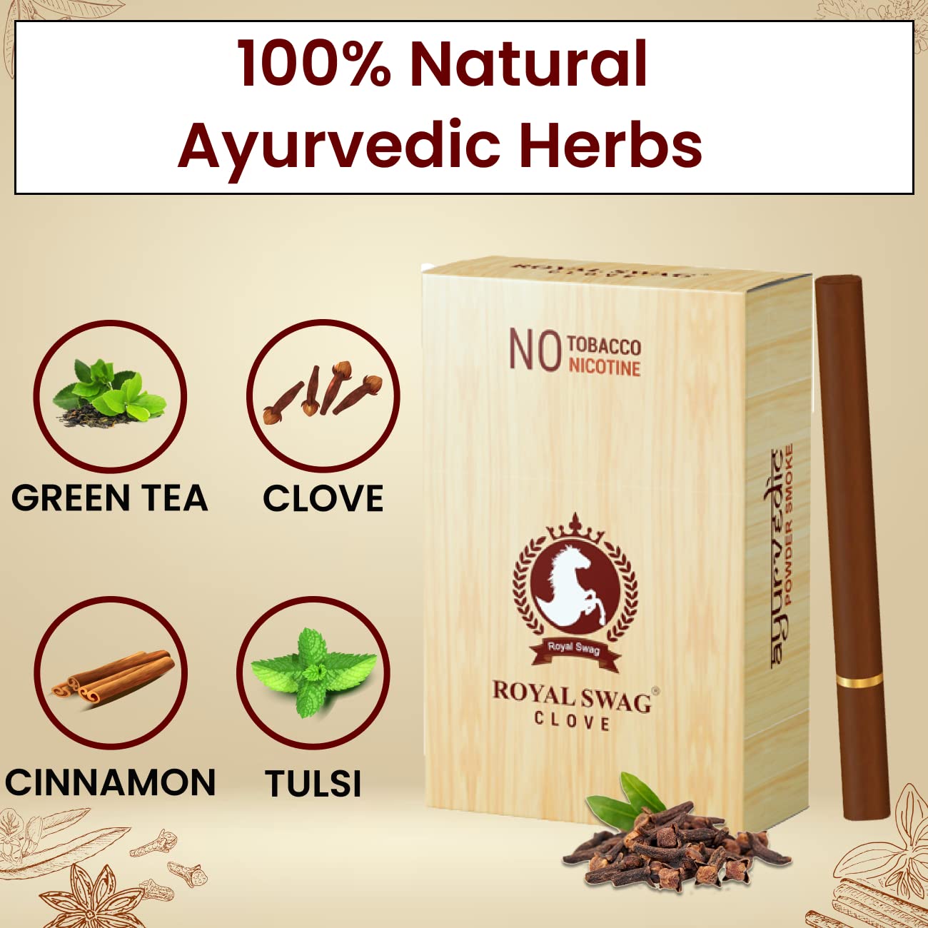 Royal Swag Herbal Cigarettes Mint, Clove Flavoured 80 Sticks | 100% Tobacco Free & Nicotine Free Tobacco Alternatives Herbal Smokes Made With Ayurvedic & Natural Herbs Pack Of 80