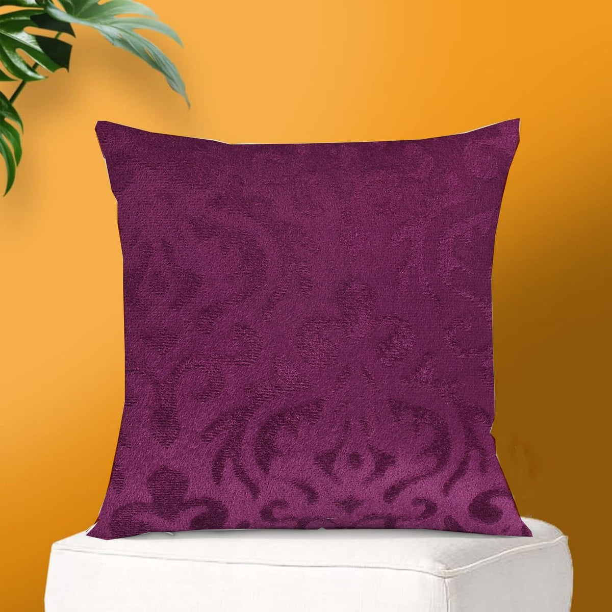 Microfiber Square Pillow Cushion For Sofa & Bed, Wine - 16 X 16 Inch | Soft, Fluffy For Comfort & Back Support | Breathable, Washable | Premium Velvet Outer Cover With Zip - Set Of 1