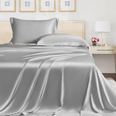 Plain Elastic Fitted King Size Bedsheet With 2 Pillow Cover - 90 X 100 Inches, Silver | 400 Thread Count Silky Soft | Naturally Soft, Breathable, & Skin-Friendly