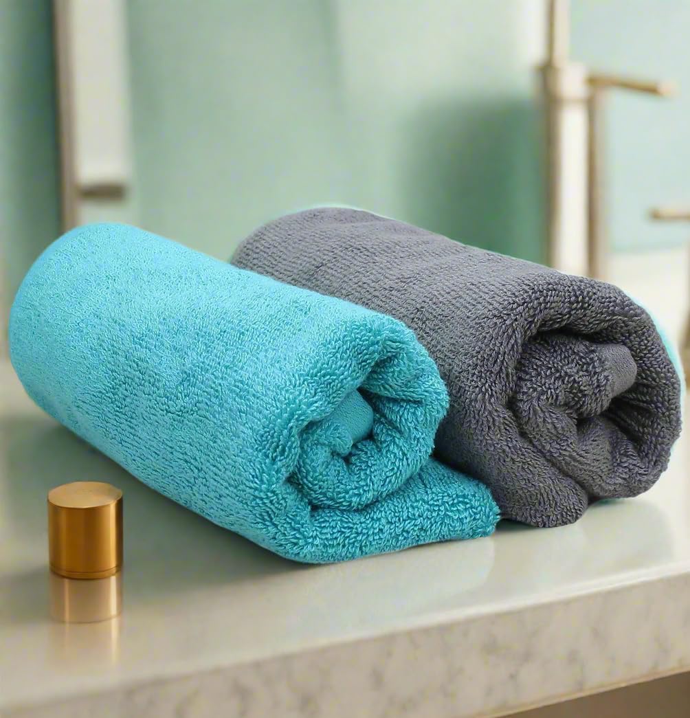 Heelium Bamboo Hand Towel 600 Gsm | Ultra Absorbent & Anti-Bacterial 3x Softer Than Cotton Towels | Pack Of 2 - Grey, Teal