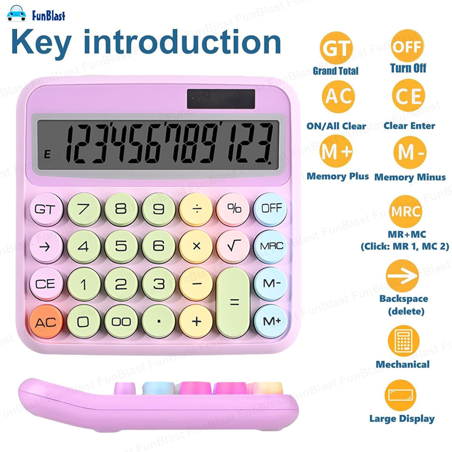 Funblast Calculator 12 Digit Extra Large 5-inch LCD Display,15° Tilt Screen For Kids Calculator Big Buttons Easy To Press Use As Office, School & Home Calculators Desktop (Purple)