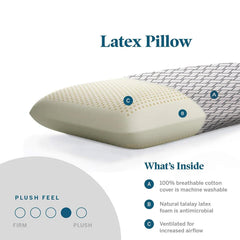 100% Natural Latex Regular Sleeping Bed Pillow, Soft Luxury Pillow, White - 40 X 60 Cm | For Side, Back & Stomach Sleepers | Medium Firmness Pillow - Breathable Jacquard Fabric Cover