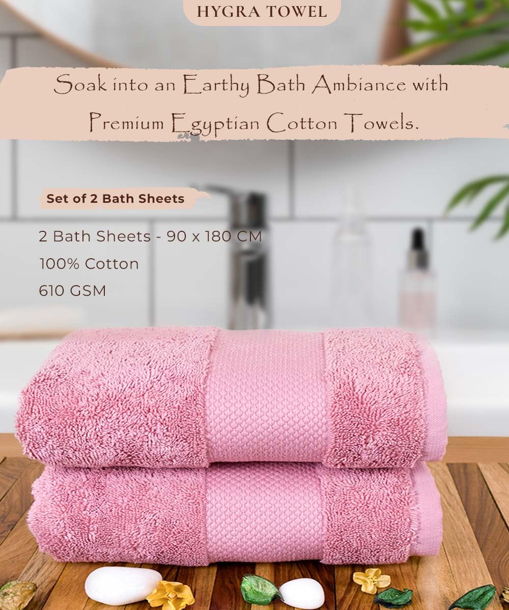 Rangoli Soft Absorbent Durable Towels Earthly Egyption Cotton Plush Oversized Large Size Bath Towel 1200 Gsm (Peach)- Pack Of 2