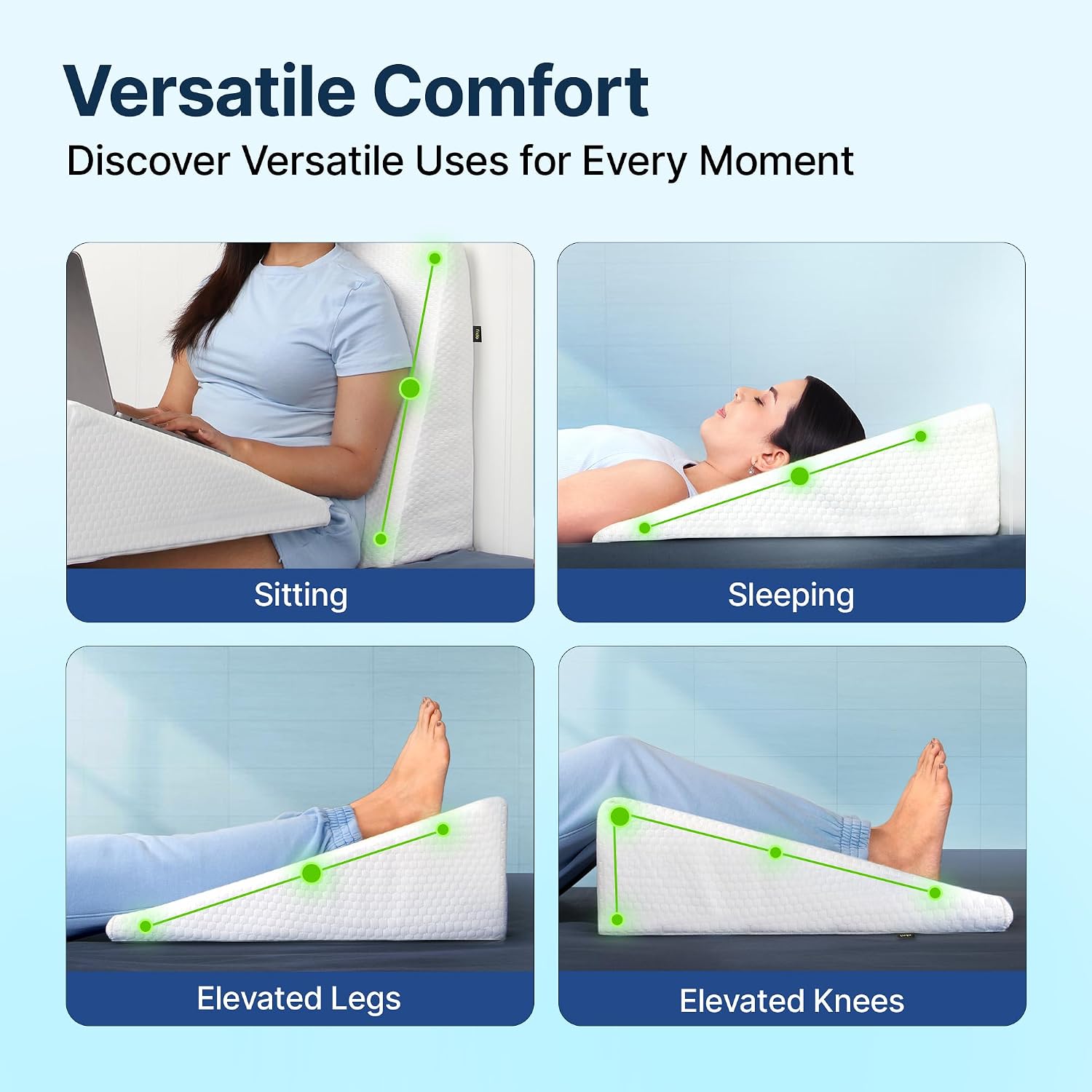 Wedge Cushion Made With Memory Foam Pillow, Complete Back Support, White | Improves Comfort & Posture While Sitting, Working On Bed | Premium Removable Covers, Multipurpose Use - Pack Of 2