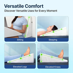 Wedge Cushion Made With Memory Foam Pillow, Complete Back Support, White | Improves Comfort & Posture While Sitting, Working On Bed | Premium Removable Covers, Multipurpose Use - Pack Of 2