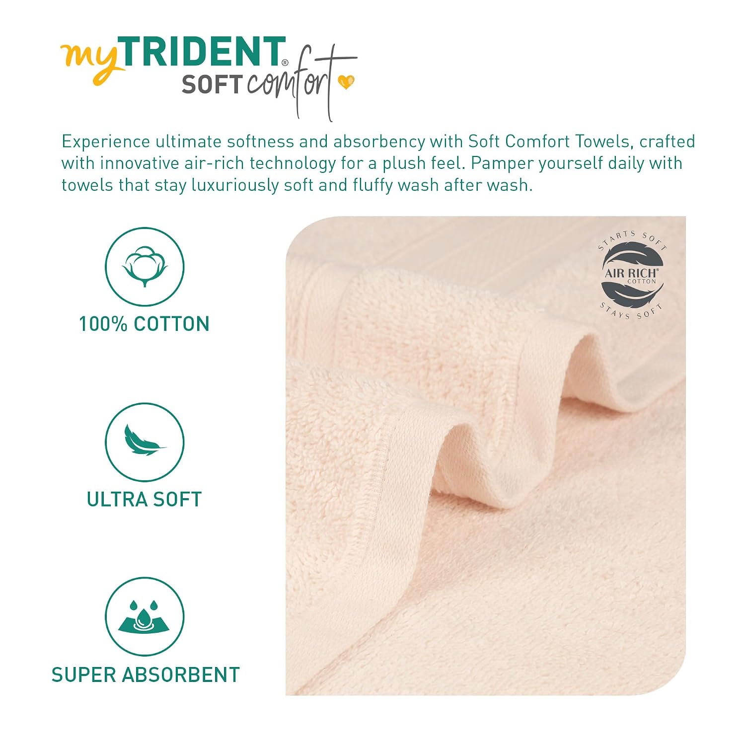 Trident Soft Comfort Air Rich 100% Cotton Bath Towels 500 Gsm | Large Size Bathroom Towels For Men/Women (Linen)