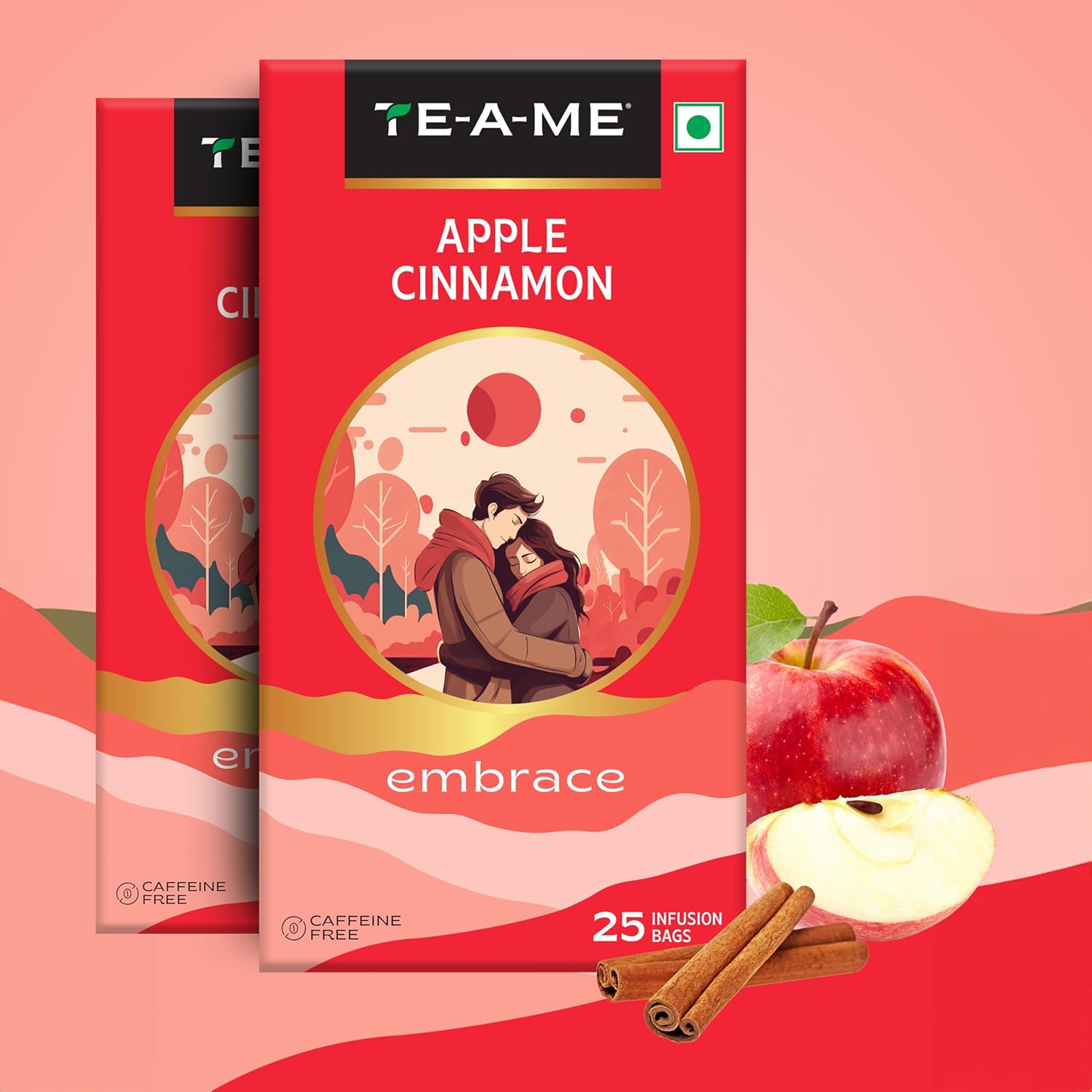 TE-A-ME Embrace Apple Cinnamon Tea - Pack Of 2 X 25 Tea Bags | Boosts Energy, Reduces Fine Lines & Wrinkles - Sugar Free, Caffeine Free | Enjoy Hot Or Cold - Fruit Tea Bags