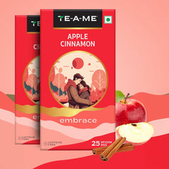 TE-A-ME Embrace Apple Cinnamon Tea - Pack Of 2 X 25 Tea Bags | Boosts Energy, Reduces Fine Lines & Wrinkles - Sugar Free, Caffeine Free | Enjoy Hot Or Cold - Fruit Tea Bags