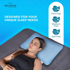Premium Pillow For Sleeping, Shredded Memory Foam Pillow, Blue, Standard Size - 27 X 17 Inch | For Side, Back, Stomach Sleepers | Washable, Blue Jacquard Cover, Neck Support - Pack Of 1
