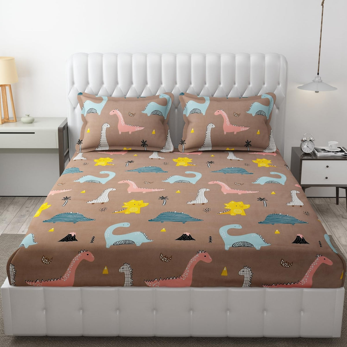 Wrinkle Free Soft Kids Double Bedsheets For King Size With 2 Pillow Cover | 90 X 95 Inches, Rosy Brown | Cartoon Printed Design | Child Bedroom Decor
