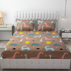 Wrinkle Free Soft Kids Double Bedsheets For King Size With 2 Pillow Cover | 90 X 95 Inches, Rosy Brown | Cartoon Printed Design | Child Bedroom Decor