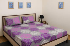100% Microfiber Double Bedsheet Includes 2 Pillow Covers Cozy & Durable Bed Sheet Set For Double Bed - 90 X 100 Inches, Multicolor | Purple Petals Print – Soft & Smooth Fabric