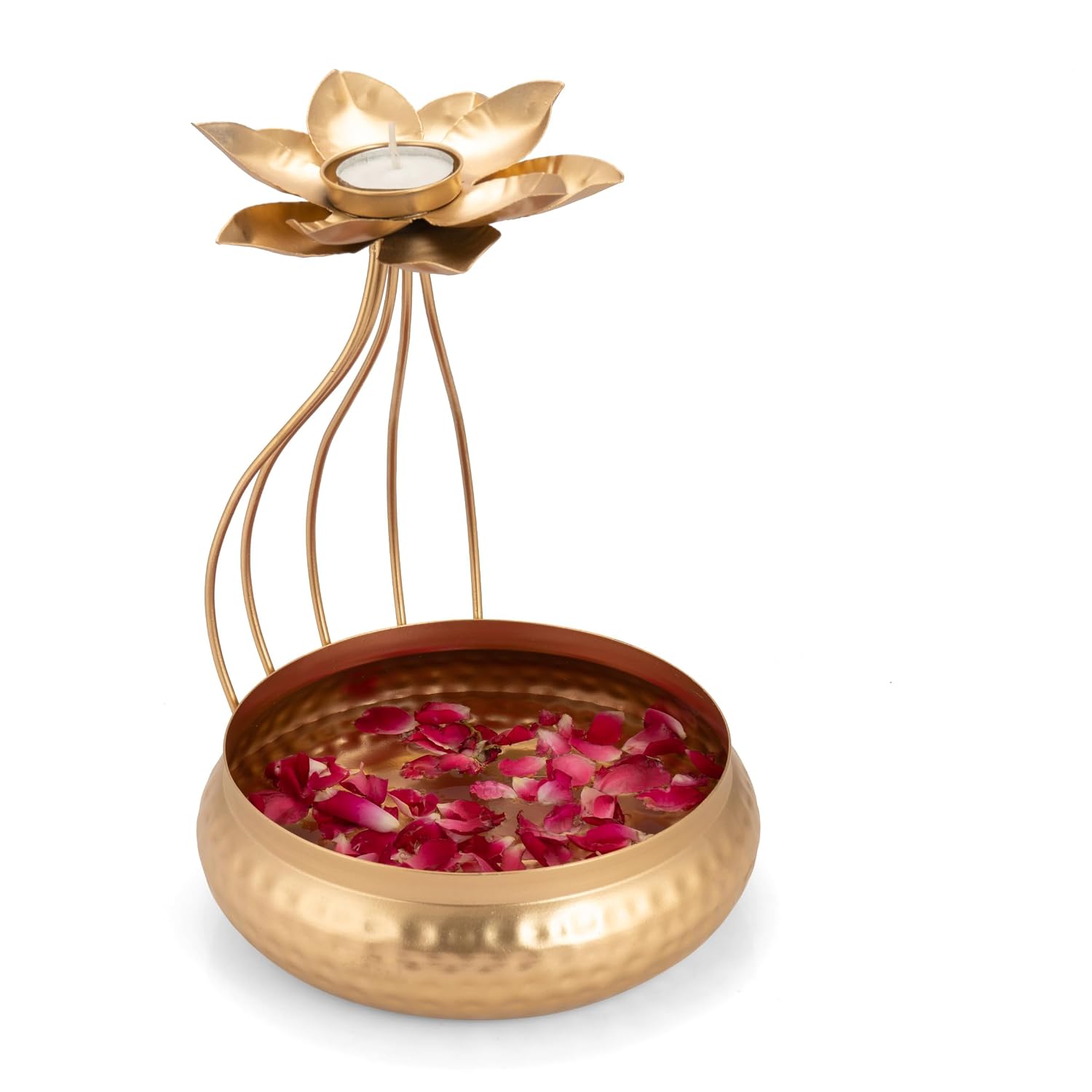 METAL LOTUS TEALIGHT CANDLE HOLDER WITH BASE URLI BOWL GOLD | PERFECT FOR GIFT
