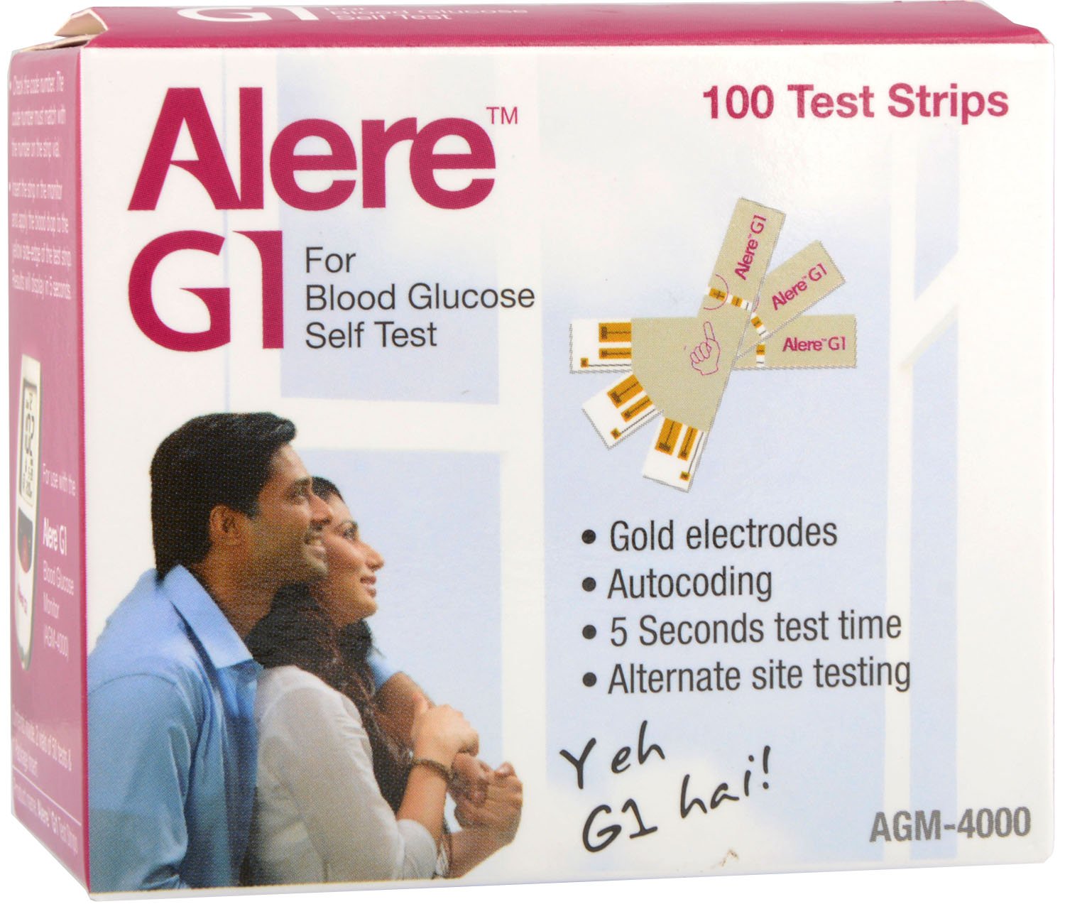 Alere G1 Blood Glucose Test Strips - 100 Strips, Multi Color | Self Test, Easy To Use, Pain Free