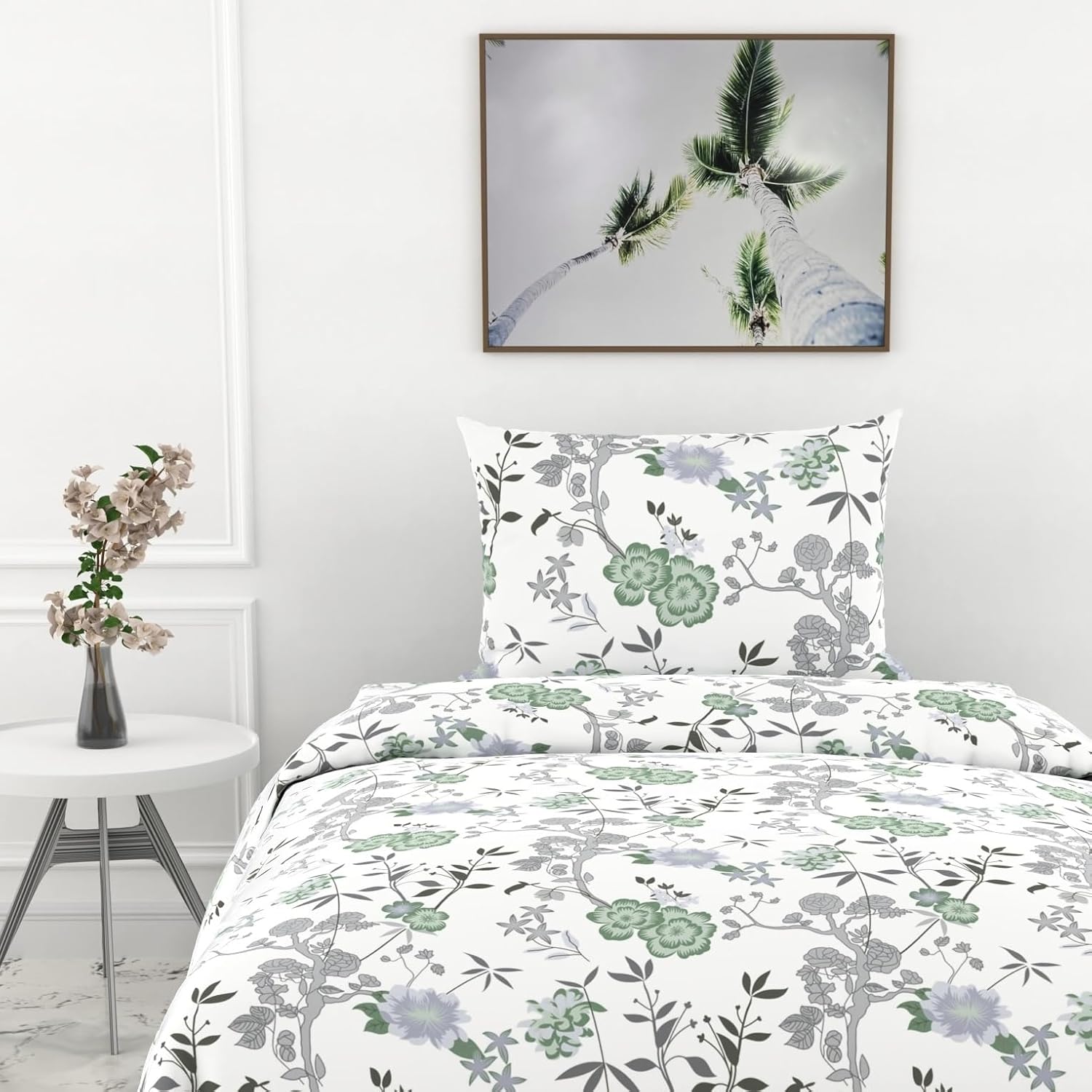 1 Single Bedsheet & 1 Pillow Cover - 54 X 84 Inches, Silver & White | Coordinated Look For Your Bedding | Durable & Easy To Maintain