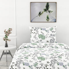 1 Single Bedsheet & 1 Pillow Cover - 54 X 84 Inches, Silver & White | Coordinated Look For Your Bedding | Durable & Easy To Maintain