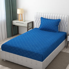 Check Single Bedsheet With 1 Pillow Cover 90 X 60 Inches, Blue | Comfortable & Durable | Elegant Printed Bedding Set For Daily Use