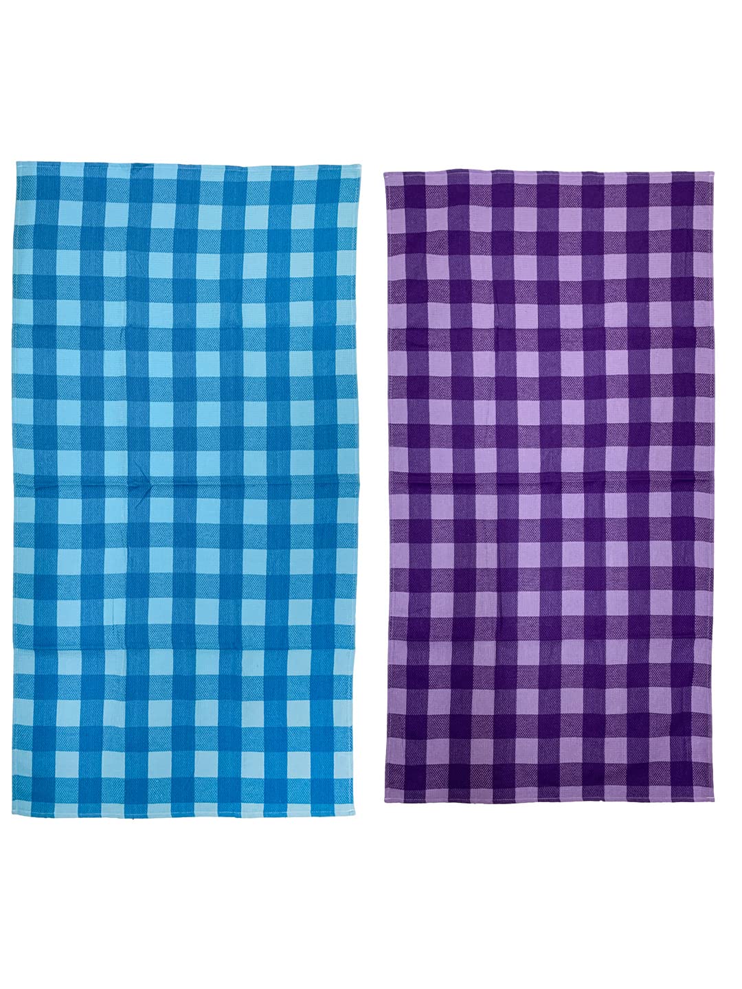 Athom Trendz Living Eco Saviour Premium Cotton Bath Towel 400 Gsm | Ultra Soft Super Absorbent Eco-Friendly Pearl White Bath Towels | S Blue & Purple Big Checks- Pack Of 2
