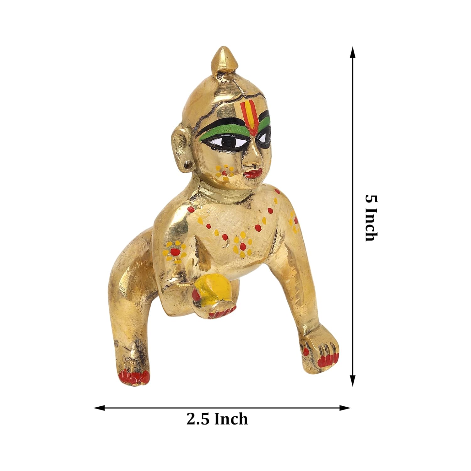 Laddu Bal Gopal Idol - Little Krishna Idol, Golden, Brass Idol, Medium Size, Makhan Chor Idol - Kanha Ji Ki Murti For Pooja Room, Golden Handmade Statue | All Occasion, Thakur Ji Idol