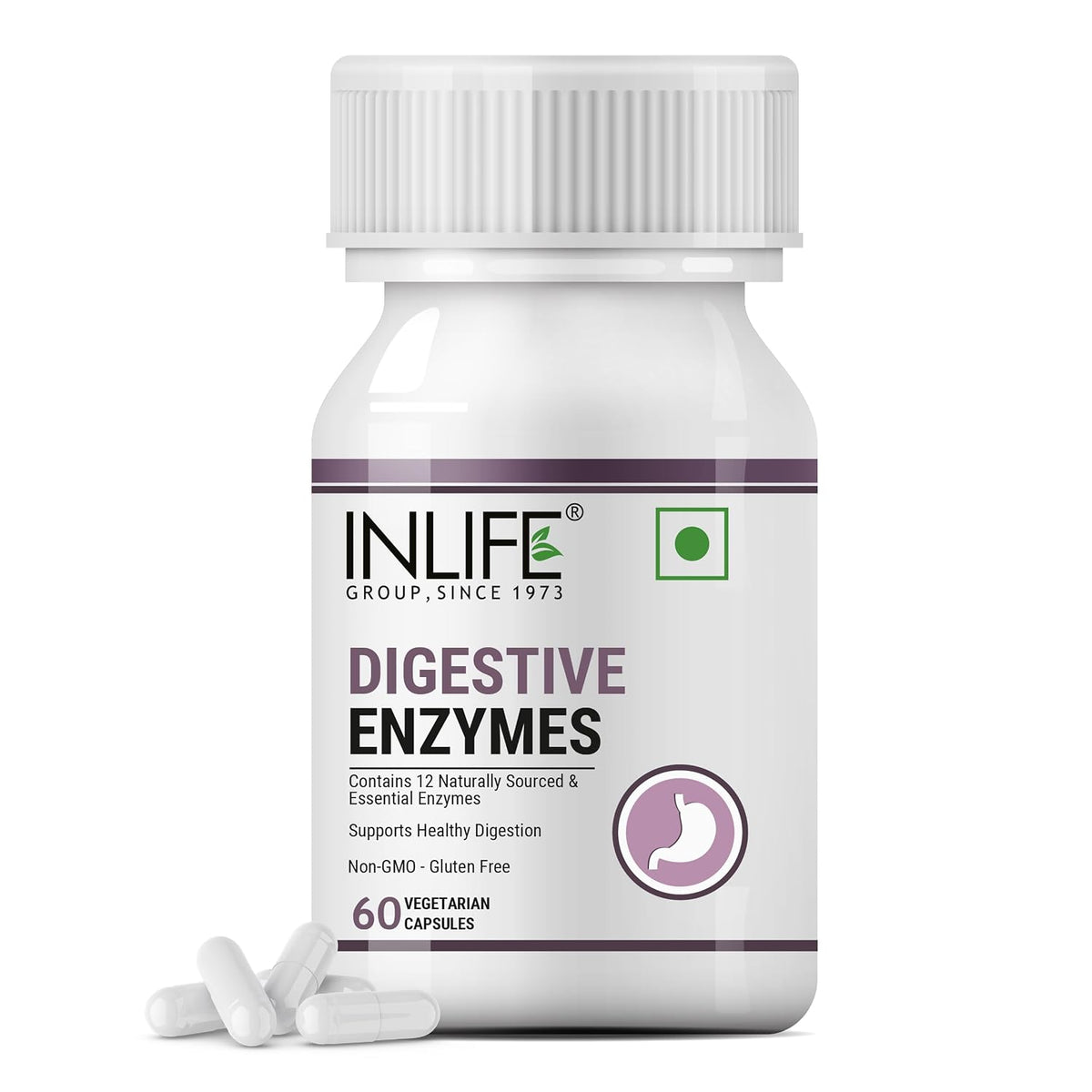 Inlife Digestive Enzymes Supplement Contains 12 Naturally Sourced & Essential Enzymes, Supports Healthy Digestion | 60 Vegetarian Capsules , 100gm 0.2lbs
