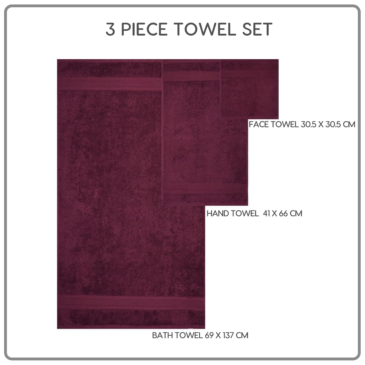 Trident Soft Comfort Air Rich Bath Towels 500 Gsm | 100% Cotton Towel, Super Soft, Highly Absorbent 3 Pieces (Red Wine)