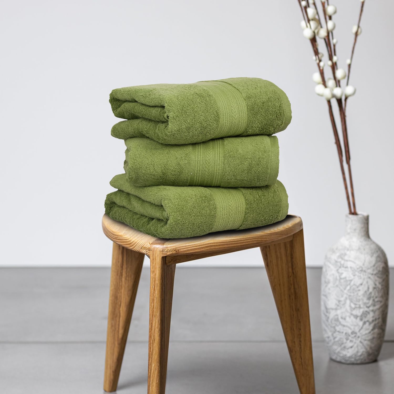 Himeya 100% Cotton Bath Towel 1400 Gsm | Bath Towel For Men & Women - Olive Green (3 Piece)