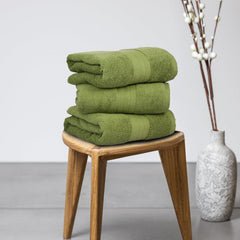 Himeya 100% Cotton Bath Towel 1400 Gsm | Bath Towel For Men & Women - Olive Green (3 Piece)
