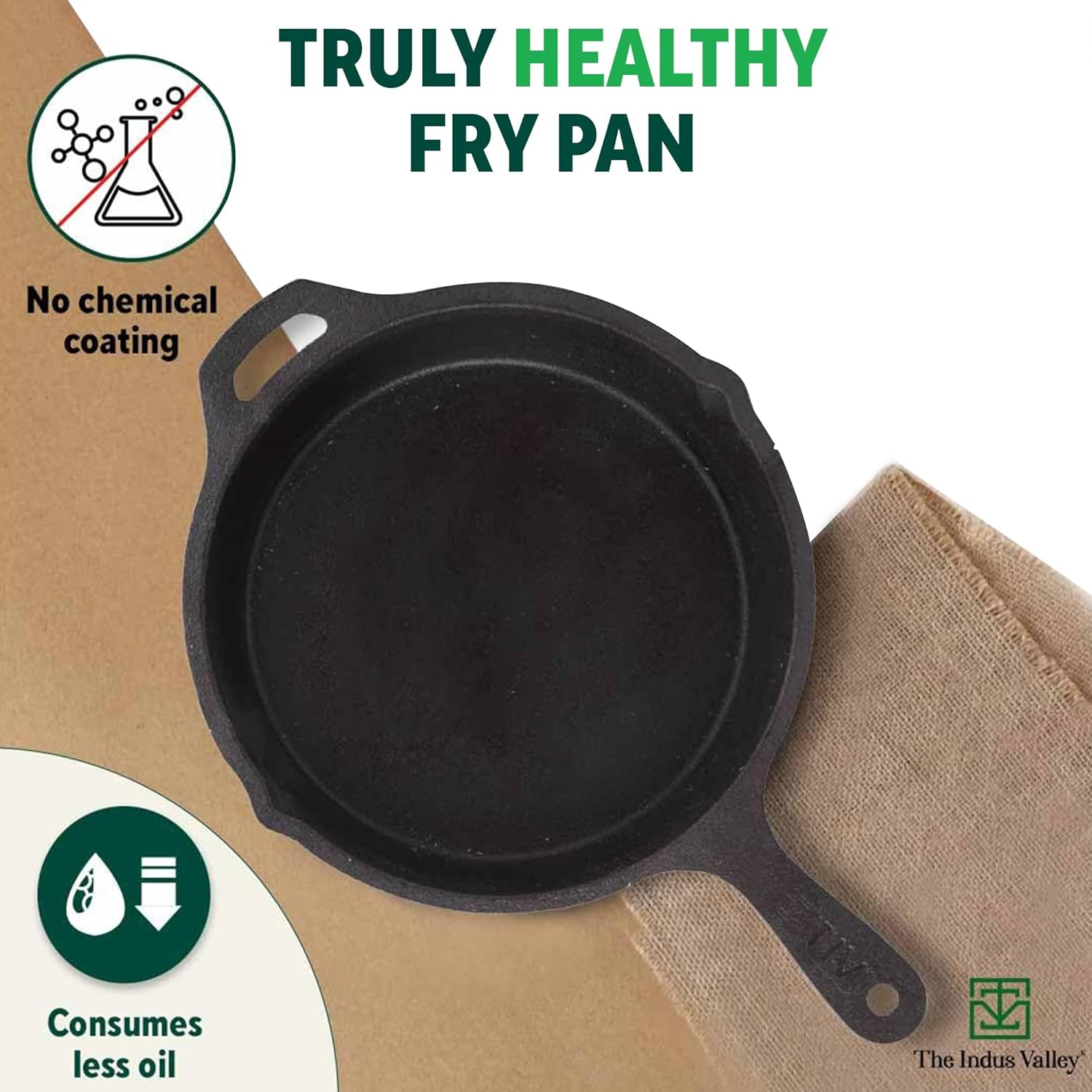 Pre-Seasoned Black Cast Iron Fry Pan Or Skillet With Long Handle - Medium, 25cm, 9.8 Inch,1.6 Ltr, 2.4 Kg | Induction Friendly, Nonstick Fish Fry Pan,100% Pure & Toxin Free, No Chemical Coating