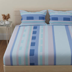 Queen Size Bedsheet With 2 Pillow Covers - 88 X 96 Inches, Pink & Blue | Ideal For House, Guest House, Hotel | Soft & Comfortable Sleep Experience