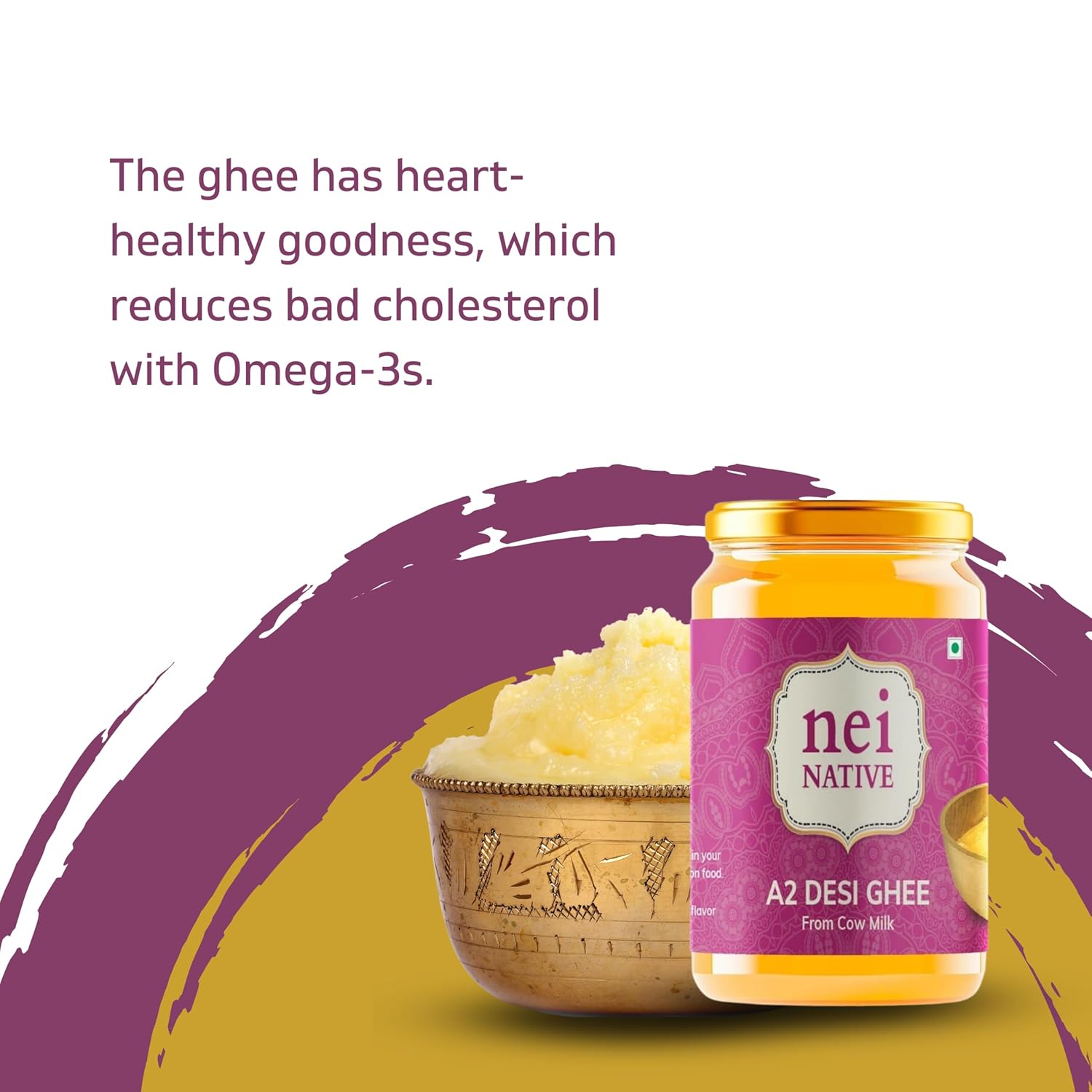 100% Pure A2 Desi Cow Ghee By Nei Native | Rich In Nutrients & Healthy Desi Cow Ghee Perfect For Hair | (500ml) 16.9 Ounce | Jar Pack