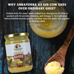 Pure A2 Desi Ghee By Annapurna Lakdi Ghana | High In Protein Fiber & Nutrients Healthy Desi Ghee Good For Parathe | (500ml) 16.9 Ounce | Jar Pack