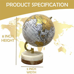 Rotating Globe With Elegant Wood & Marble Base For Home Decor, Office Table, Gift, Kids Room Decor, Living Room Showpiece, Pack Of 1