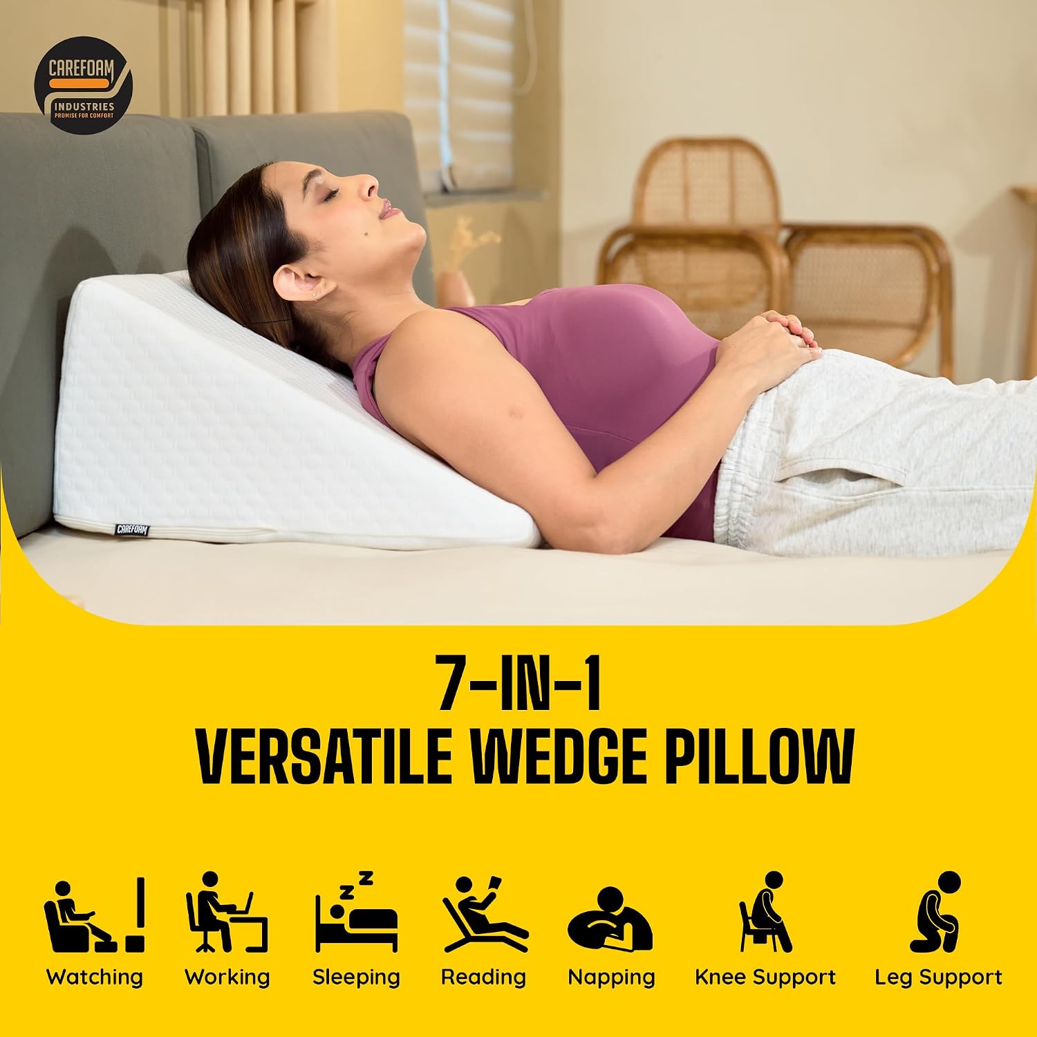 Wedge Pillow Memory Foam For Back Support, White - 18 L X 17.5 W X 10 H Inch | Wedge Cushion Pillow, Acid Reflux, Snoring, Gerd, Leg Elevation, Pregnancy | Multifunctional Bed Wedge Pillow