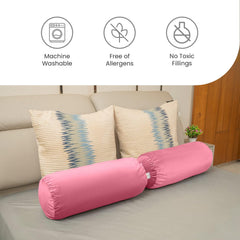 Microfiber Bolster Pillow For Bed & Sofa, Side, Diwan, Peach - 10 X 25 Inches | Round Side Pillow, Light, Soft & Fluffy For Neck & Back Support | Washable, Velvet Cover With Zip - 2 Piece