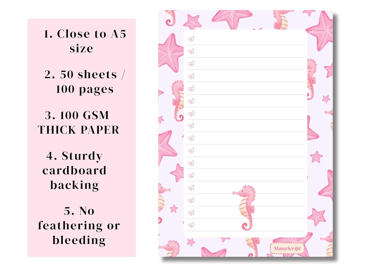 A5 Notes/To Do List Notepad, Beautiful Checklist Pad, Tear-Off Sheets (Seahorse) Pack Of 1