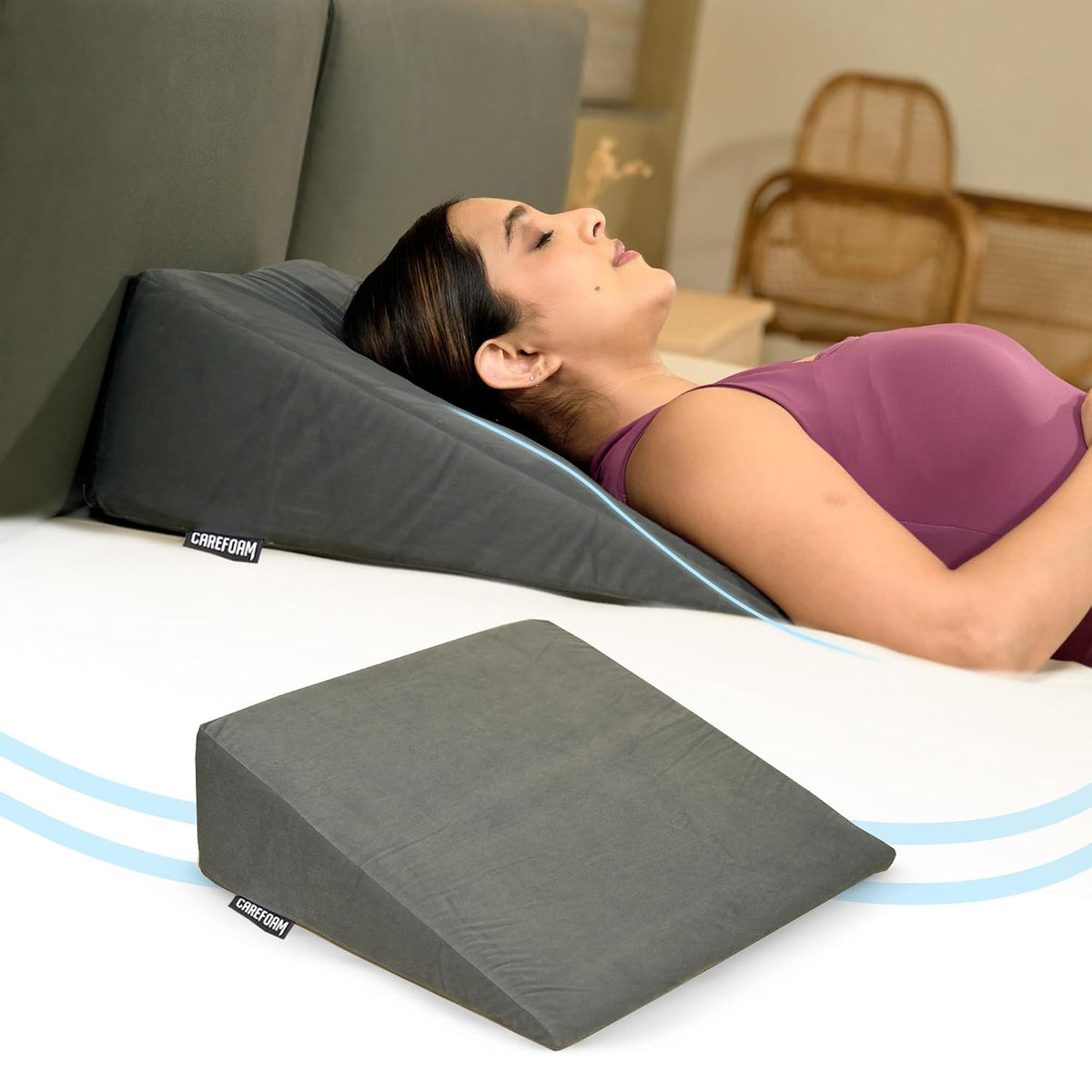 Wedge Pillow Memory Foam For Back Support, Grey, Wedge Medium Size - 20 X 20 X 7 Inch | Wedge Cushion Pillow, Acid Reflux, Snoring, Gerd, Leg Elevation, Pregnancy, Washable Cover