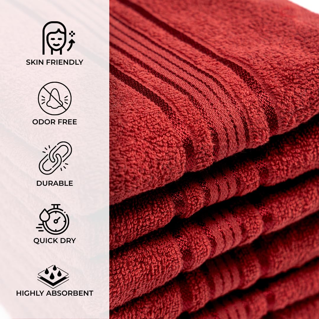 Akiko Home 100% Cotton Essential Series Hand Towels 1200 Gsm | Soft, Absorbent & Durable, Cotton Hand Towel For Bathroom Use, Gentle On Skin- Pack Of 6 (Maroon)