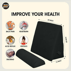 Wedge Pillow For Back Support, Adjustable Wedge Pillow With Headrest, Velvet Black - 22 X 22 X 12 Inch | Memory Foam Bed Wedge Pillow For Sleeping | Acid Reflux, Gerd, Snoring, Resting