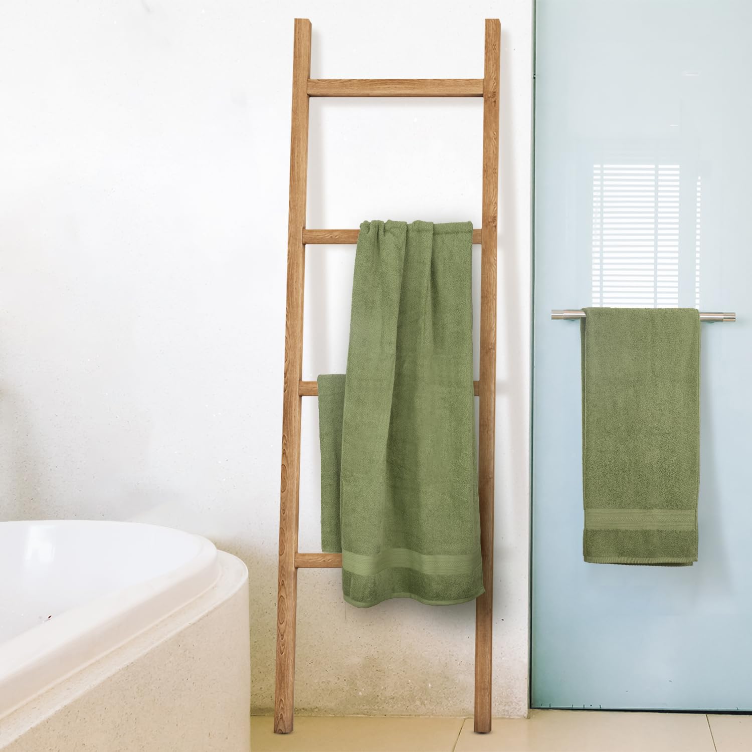 Himeya 100% Cotton Bath Towel 1400 Gsm | Bath Towel For Men & Women - Olive Green (3 Piece)