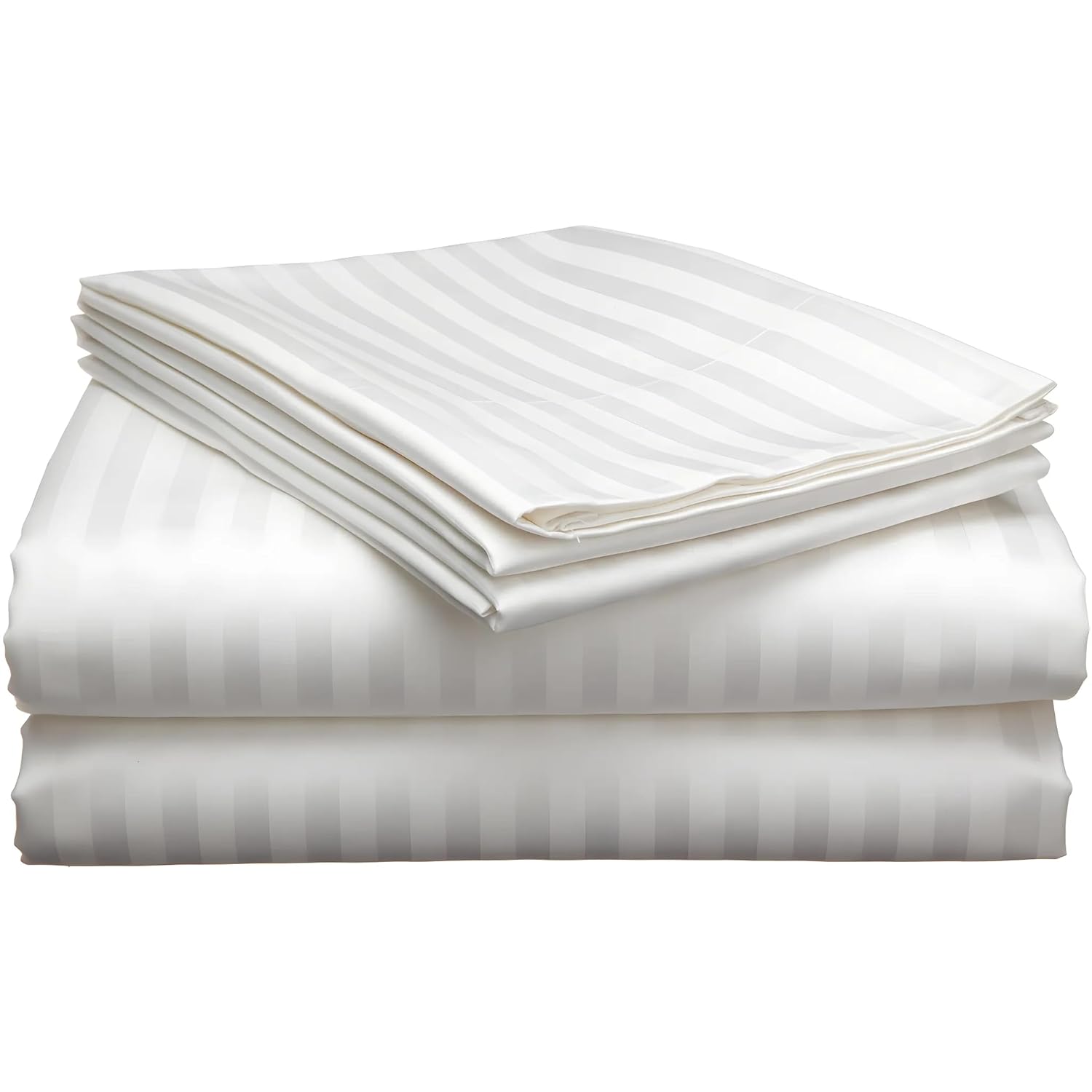 Double Bedsheet With 2 Pillow Covers - 90 X 100 Inches, White | Cotton Material & Satin Stripes | Long Lasting & Wrinkle Free | Soft & Luxury Bedsheet