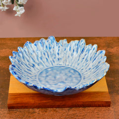 Studio Pottery Artistic Ceramic Serving Bowl With Cutwork Design - Sky Blue, 20.5 Cm, 500ml | Snack Serving Bowl - Pasta Serving Bowl