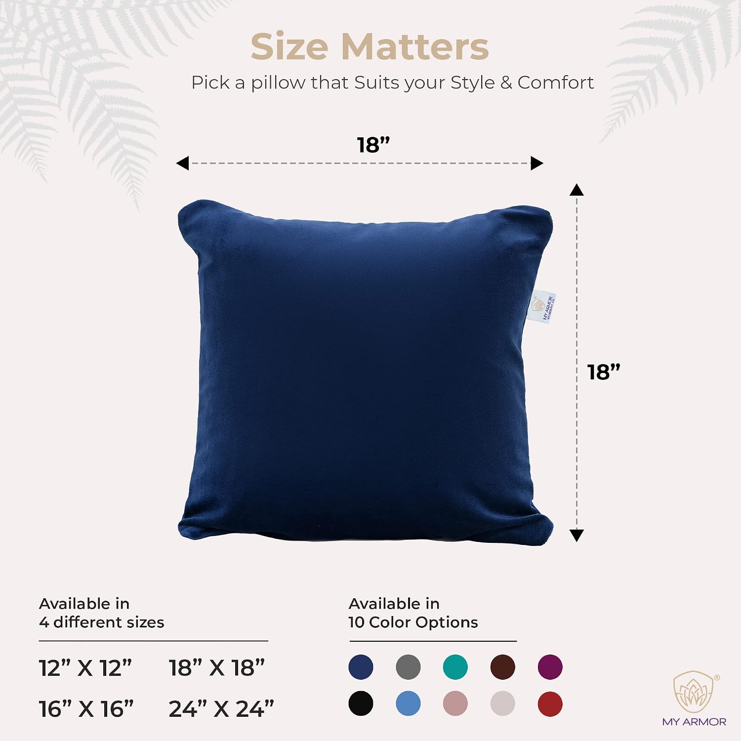 Microfiber Square Soft Pillow Cushion For Sofa & Bed, Navy Blue - 18 X 18 Inch | Fluffy Pillow For Comfort & Back Support | Hypoallergenic, Washable | Velvet Cover With Zip - Pack Of 5