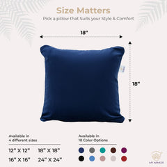 Microfiber Square Soft Pillow Cushion For Sofa & Bed, Navy Blue - 18 X 18 Inch | Fluffy Pillow For Comfort & Back Support | Hypoallergenic, Washable | Velvet Cover With Zip - Pack Of 5
