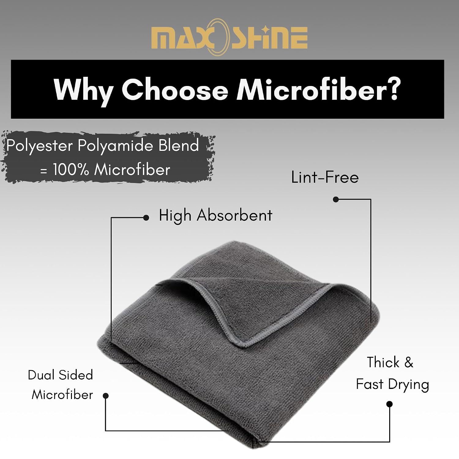 Maxoshine Microfiber Hand Towel 600 Gsm | Multipurpose Cleaning Cloth For Glasswares Car Bike Cleaning-Highly Absorbent Lint And Streak Free Microfiber Cloth | Pack Of 4 (Grey)