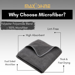 Maxoshine Microfiber Hand Towel 600 Gsm | Multipurpose Cleaning Cloth For Glasswares Car Bike Cleaning-Highly Absorbent Lint And Streak Free Microfiber Cloth | Pack Of 4 (Grey)