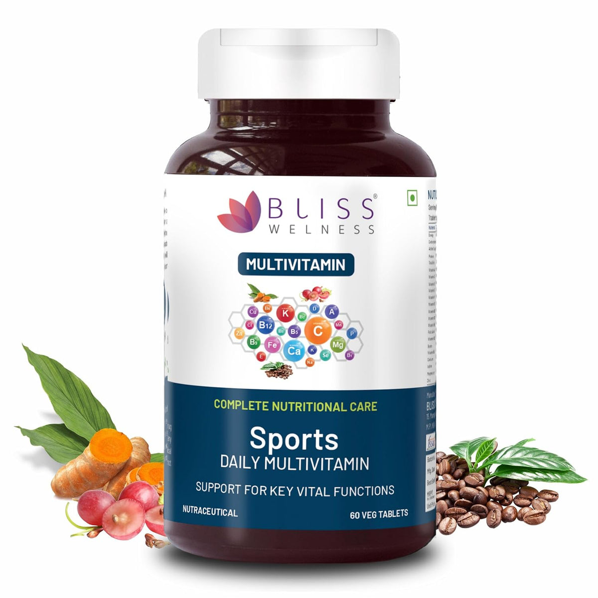 Bliss Welness Sports Multivitamin For Men & Women With Vitamins, Amino Acid, Taurine, Creatine, Caffeine For Stamina, Strength, Joint & Muscle Health | 60 Tablets , 100gm 0.2lbs