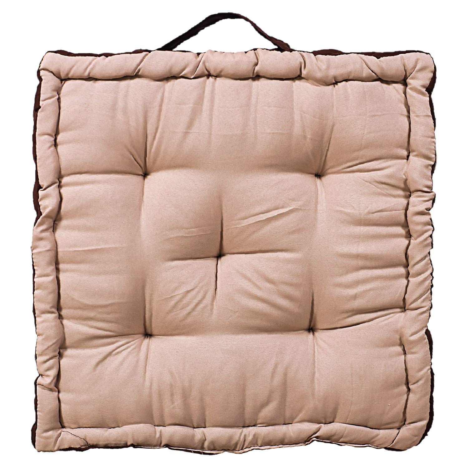Square Chair Pad, Comfortable Seat Cushion, Soft Cotton Pillow For Seating, Beige & Brown | For Meditation, Yoga, Living Room | Furniture Cushion, Washable - 3 Piece Cotton Chair Pad