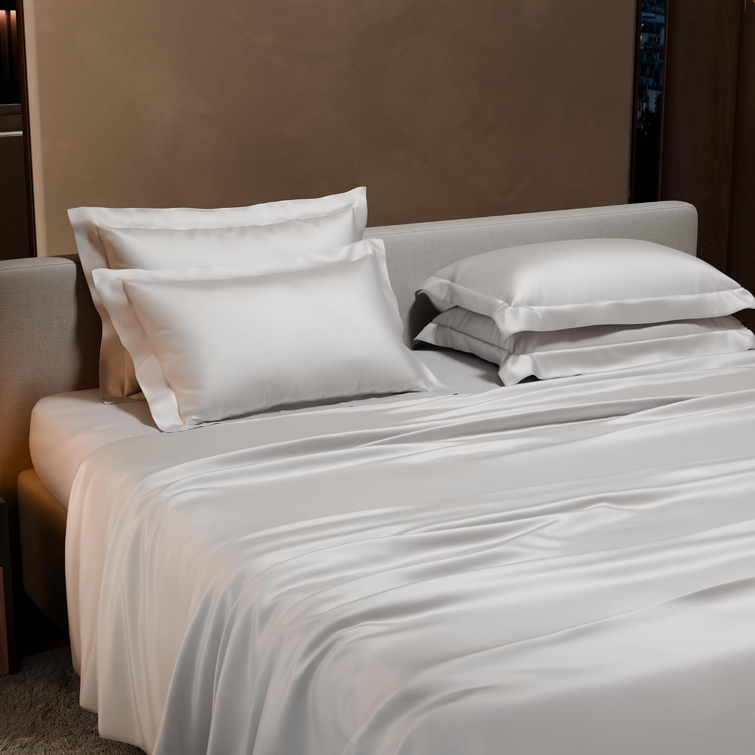 1 Flat Bedsheet King Size With 4 Pillow Cover - 108 X 108 Inches, White | Wedding, Bedroom, Date Night Collection | 300 Thread Count