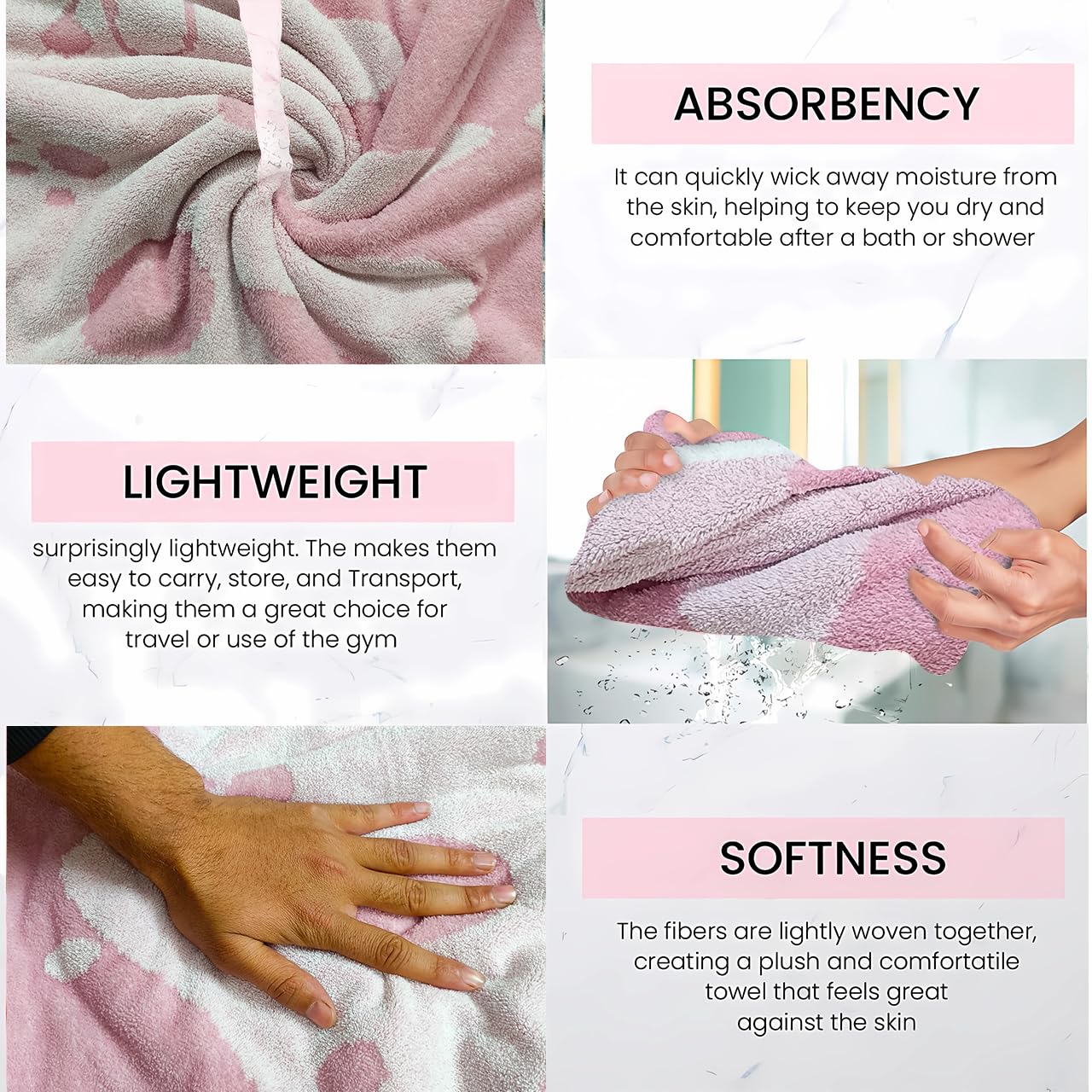 Enrich Homes Bath Towels 550 Gsm | For Women Large Size Absorbent Microfiber Bath Towel 2x Softer Than Cotton Towels (Pink)